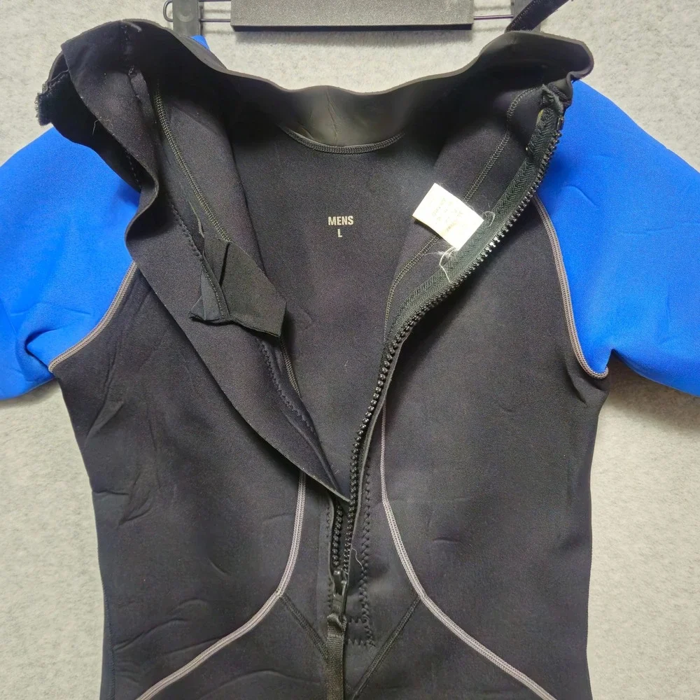 CoreX Mens‎ Large Shorty Wetsuit Black Blue Short Sleeve Back Zip Neoprene